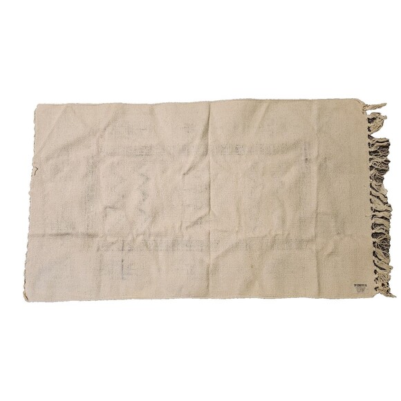 Southwest Aztec Accent Rug 26 x 21.5" Fringe Small Neutral Colors Vtg Cotton - Picture 4 of 14